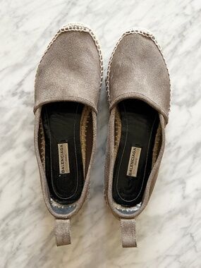 Balenciaga Suede Espadrille Flats Gray Taupe Shoes EU 37